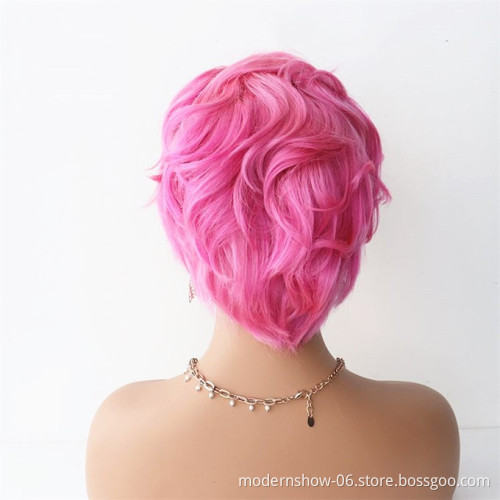 Short Pixie Cut Lace Frontal BOB Wig Pink Color, 100% Virgin Remy Pre-Plucked Lace Front Human Hair Wigs For Black Women